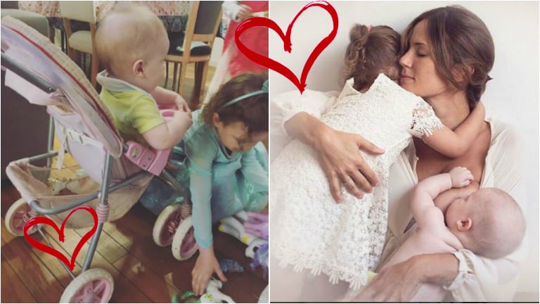 La foto súper tierna de Paula Chaves a Olivia jugando a la mamá con su hermanito. Foto: Instagram