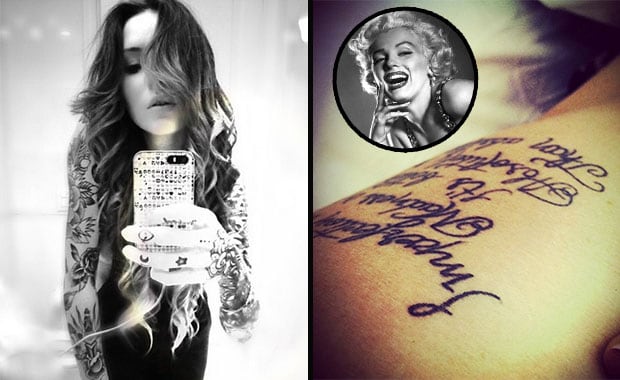 La frase de Marilyn Monroe que Candelaria Tinelli lleva inmortalizada en su cuerpo. (Foto: Web e Instagram)