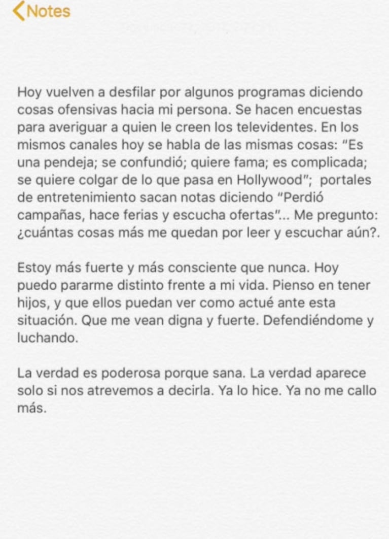 La fuerte carta de Calu Rivero tras la acusación de acoso contra Juan Darthés: "No me callo más; no es no"