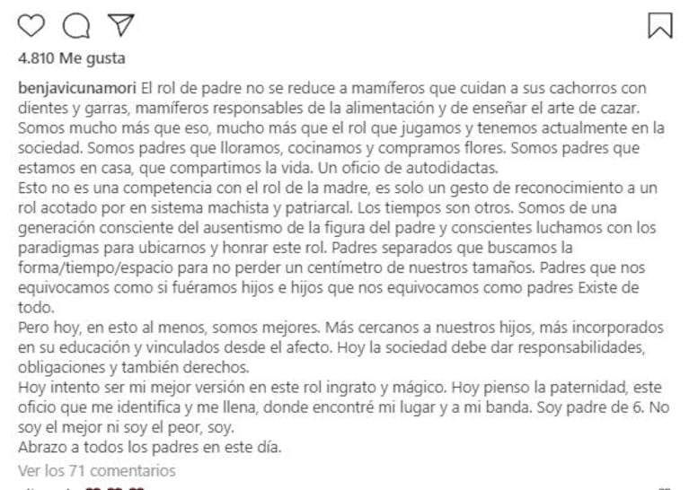 La fuerte reflexión de Benjamín Vicuña sobre el rol paterno que luego borró: "Soy padre de 6; no soy el mejor ni soy el peor. Soy"