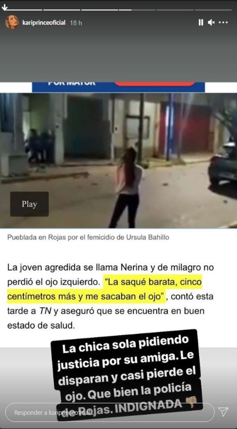 La furia de Karina La Princesita contra el policía que le disparó en el ojo a la amiga de Úrsula: "Indignada"