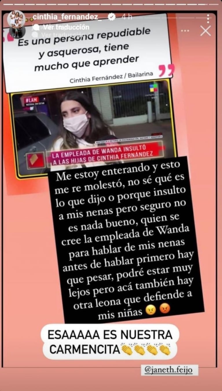 La furia de la niñera de las hijas de Cinthia Fernández tras el audio de la exempleada de Wanda Nara