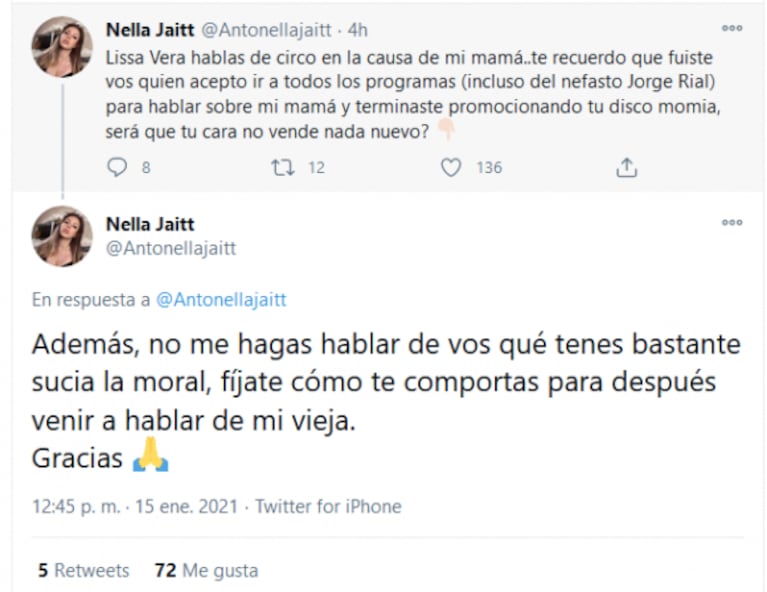 La hija de Natacha Jaitt no perdonó a Lissa Vera: "No me hagas hablar de vos que tenés bastante sucia la moral"