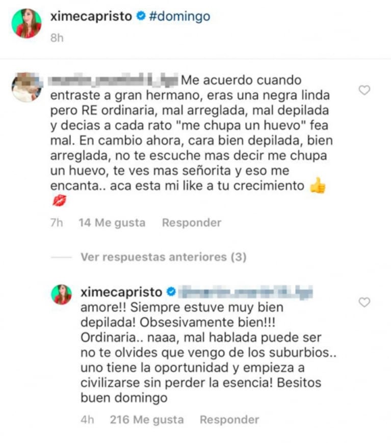 La irónica respuesta de Ximena Capristo a una agresiva crítica de un hater: "No te olvides de que vengo de..."