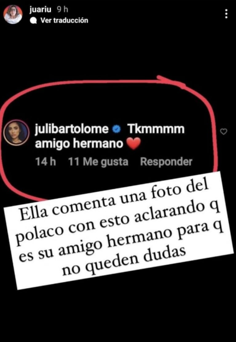 La llamativa reacción de Barby Silenzi al ver un ida y vuelta del Polaco con Juli Bartolomé : "Te quiero mucho, amigo hermano"