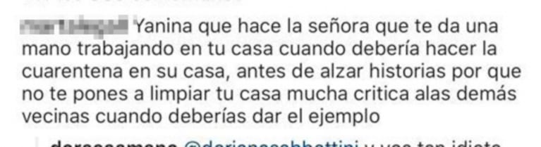 La madre de Yanina cruzó fuerte a una seguidora que cuestionó por qué trabajaba la empleada en la casa de Latorre: "Pedazo de pel..."