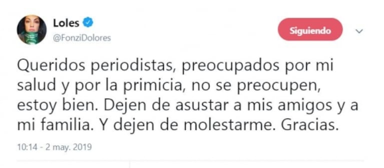 La palabra de Dolores Fonzi tras las preocupantes versiones sobre su salud: "Estoy bien y sana"