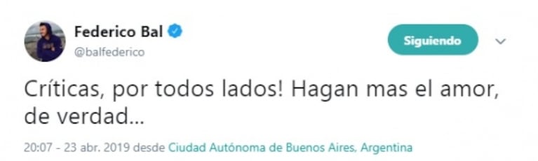 La picante reacción de Fede Bal a las críticas por decir que le cuesta llegar a fin de mes: "Hagan más el amor"