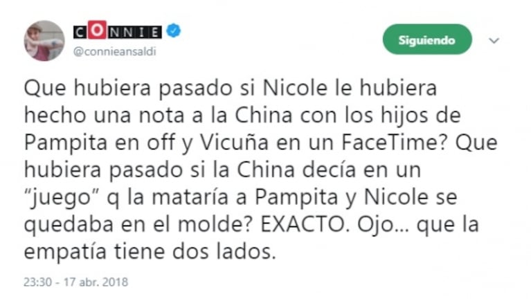 La picante reacción de Nicole Neumann luego de que sus hijas saludaran a Viciconte en el programa de Pampita