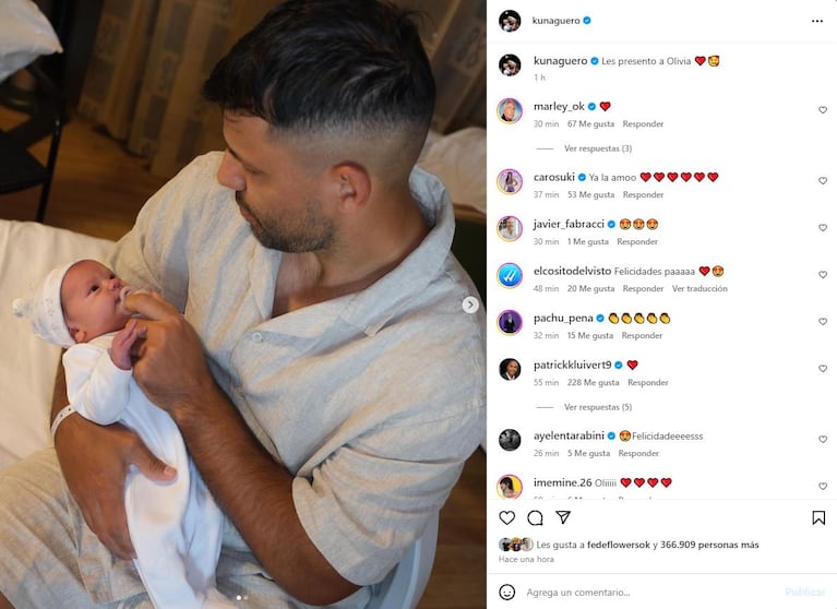 La primera foto de Olivia, la hija del Kun Agüero y Sofía Calzetti (Foto: @kunaguero)