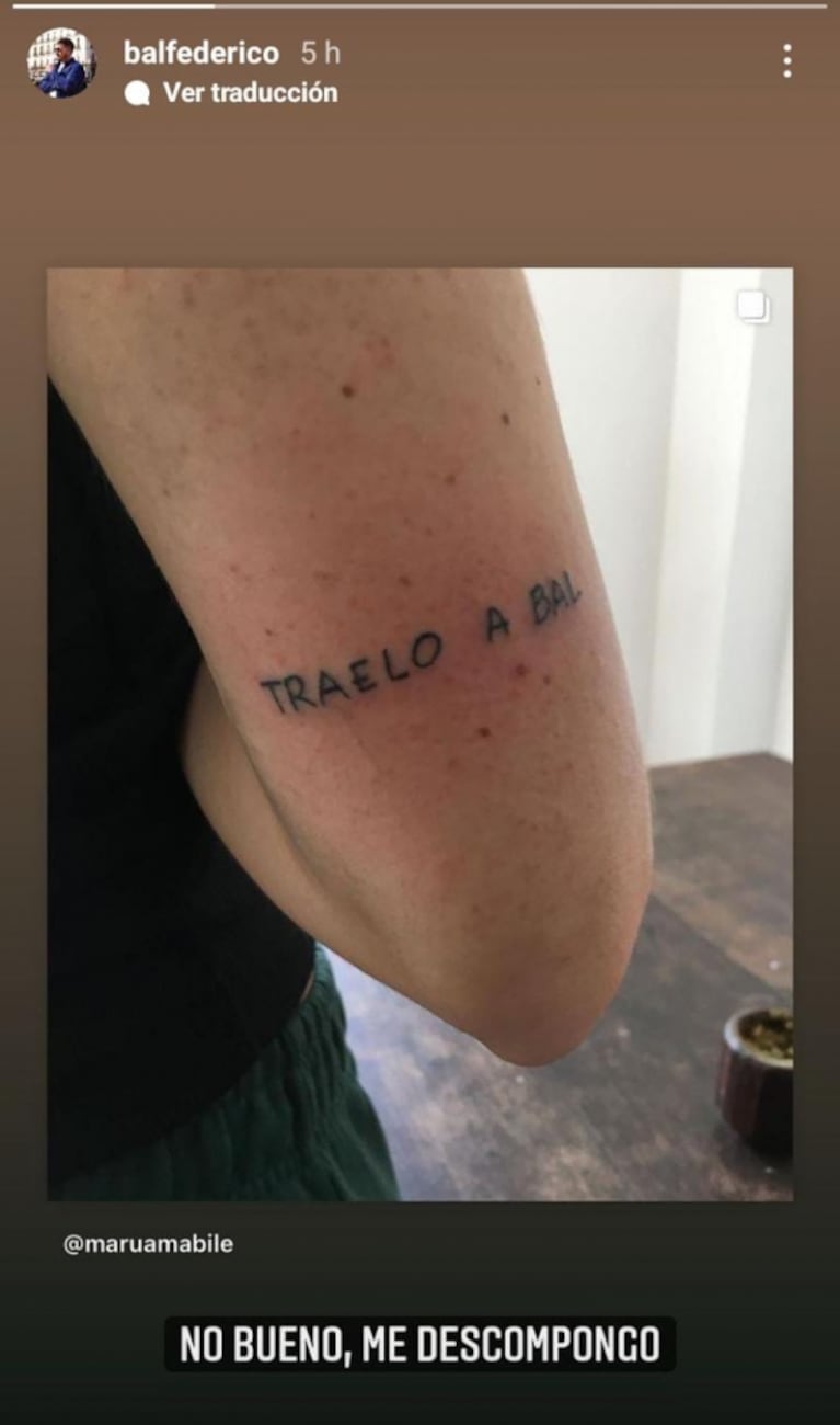 La reacción de Fede Bal al ver que una persona se tatuó una frase de Ayelén Paleo sobre su padre: "Me descompongo"