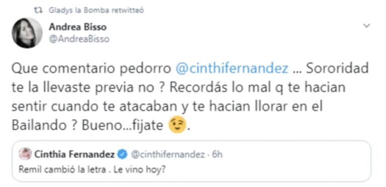 La reacción de Gladys La Bomba Tucumana, tras el picante comentario de Cinthia Fernández: "Sororidad te la llevaste a marzo"