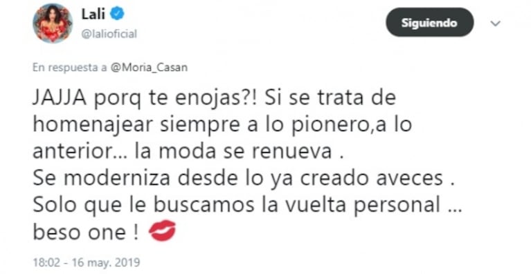 La reacción de Lali Espósito tras la picante publicación de Moria Casán... ¿acusando a la cantante de plagio?