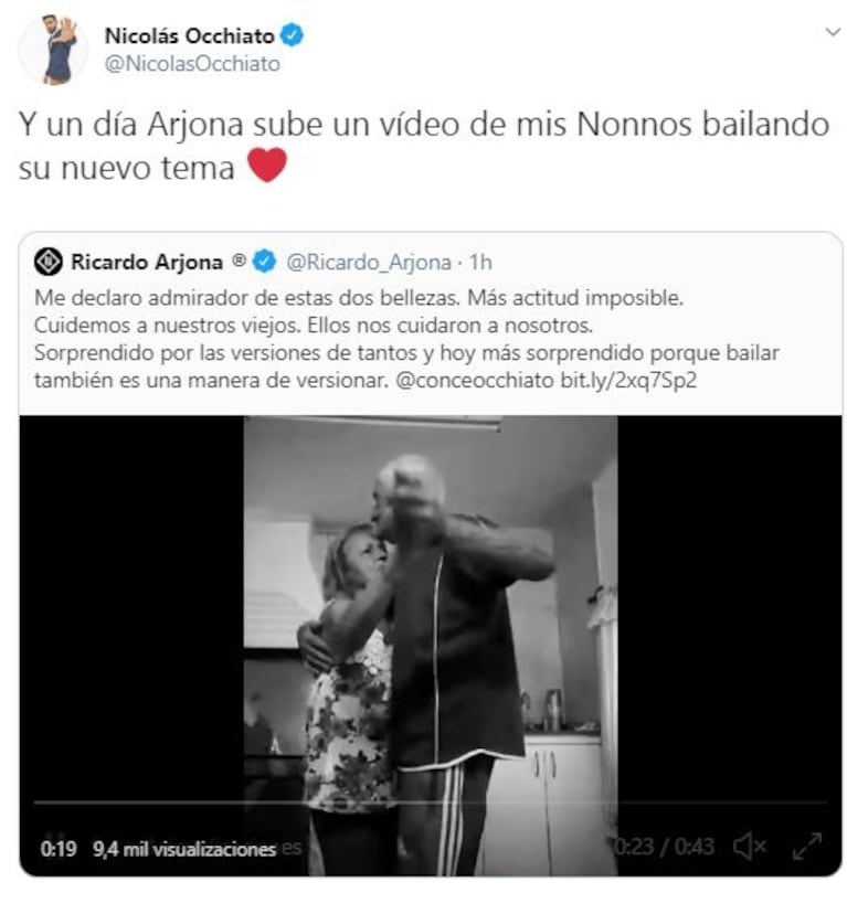 La reacción de Nico Occhiato luego de que Arjona se declarara fan de... ¡sus abuelos!: "Más actitud imposible"