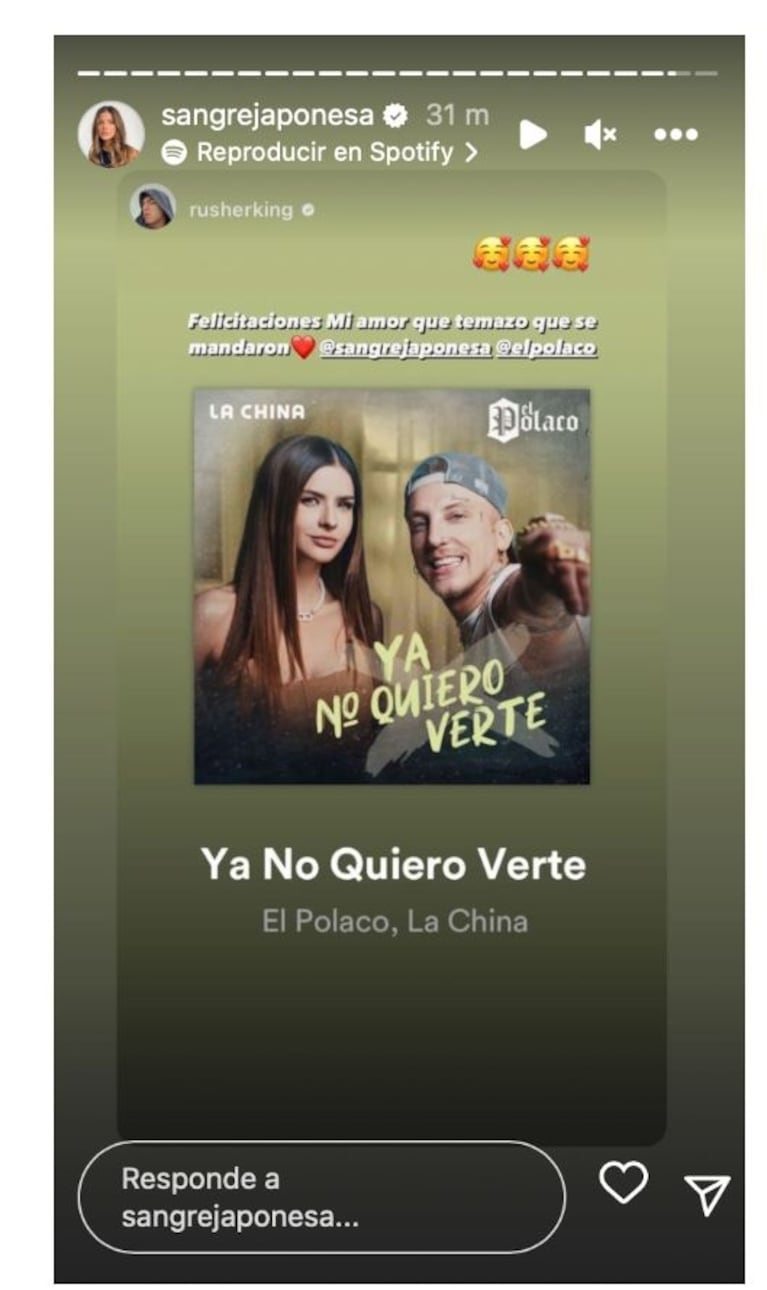 La reacción de Rusherking tras el lanzamiento del nuevo tema de China Suárez con El Polaco: "Qué temazo que se mandaron"