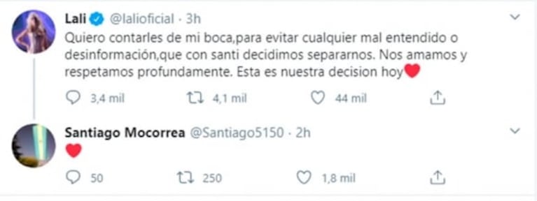 La reacción de Santiago Mocorrea al anuncio de Lali Espósito de su separación