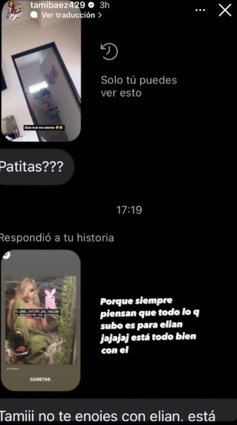 La reacción de Tamara Báez al ser acusada de lanzar indirectas mala onda a L-Gante en las redes