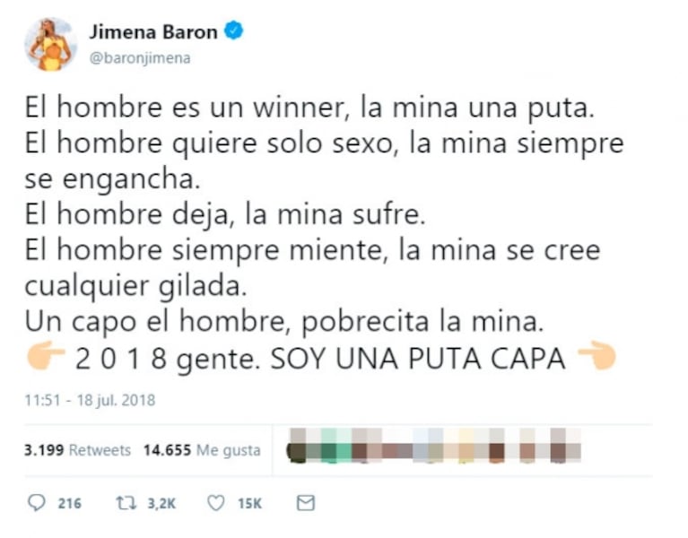 La reflexión antimachista de Jimena Barón tras los comentarios sobre su nuevo romance