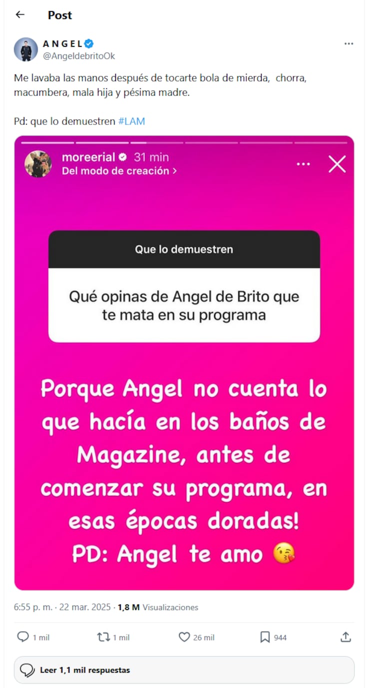 La réplica de Ángel de Brito a Morena Rial. (@AngeldebritoOk)