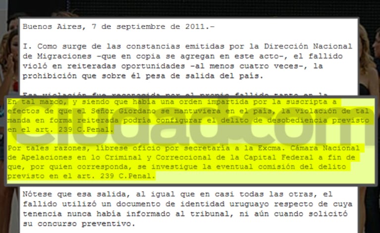 La resolución judicial que ordena investigar a Roberto Giordano por el posible delito de "desobediencia".