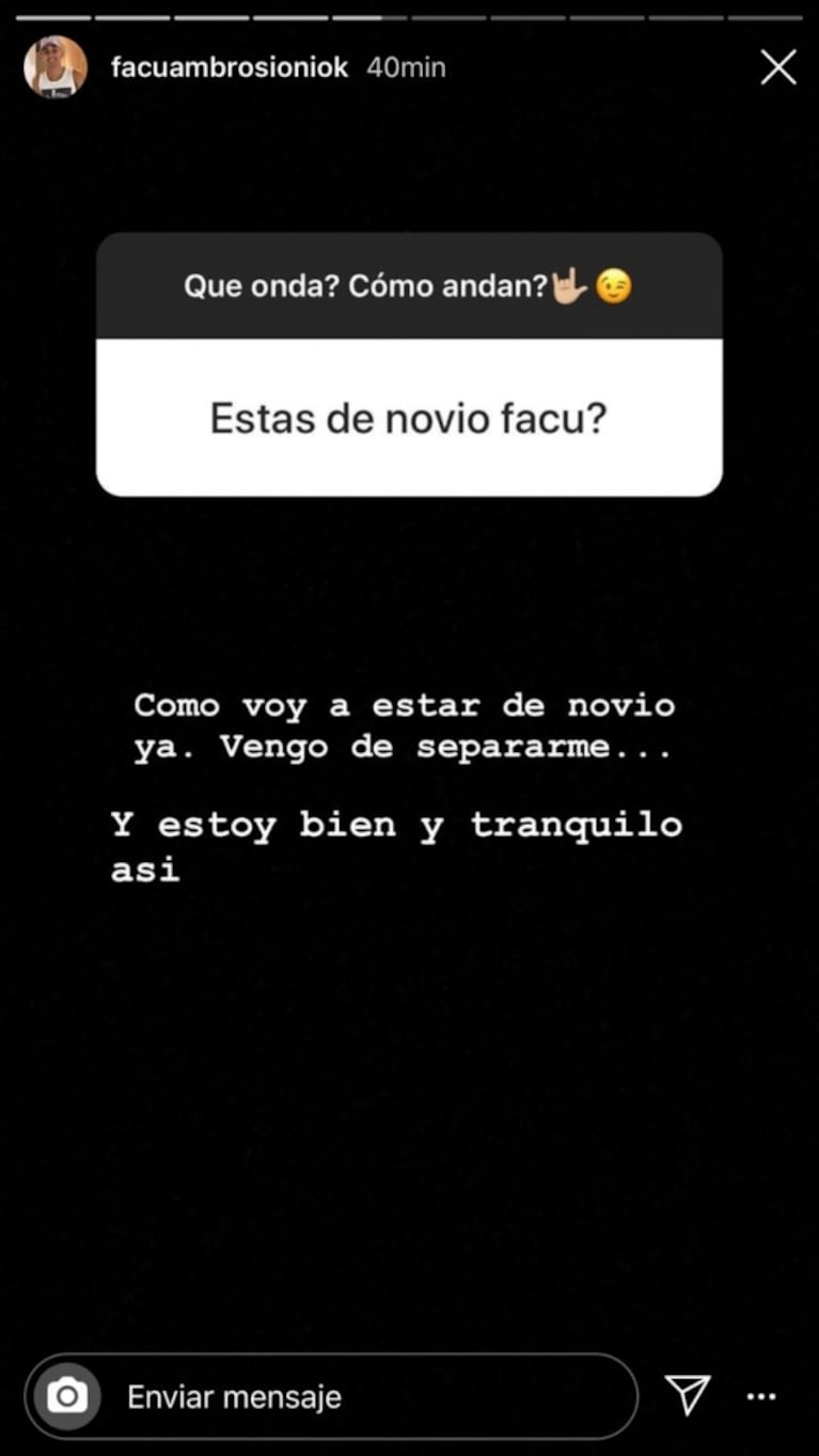 La respuesta de Facundo Ambrosioni ante el rumor de que estaría en pareja: "Mi hijo es prioridad ante todo"