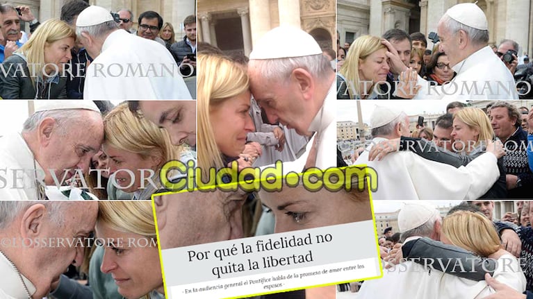 La secuencia del encuentro entre el papa Francisco y Eugenia Tobal. (Fotos: L' Osservatore romano y Facebook)