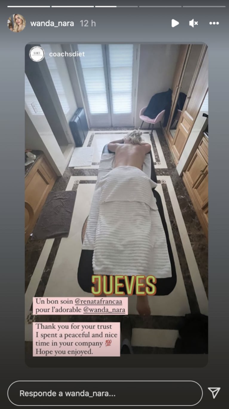 La tarde de relax de Wanda Nara en un spa de Paris: jugo, frutas secas y masajes