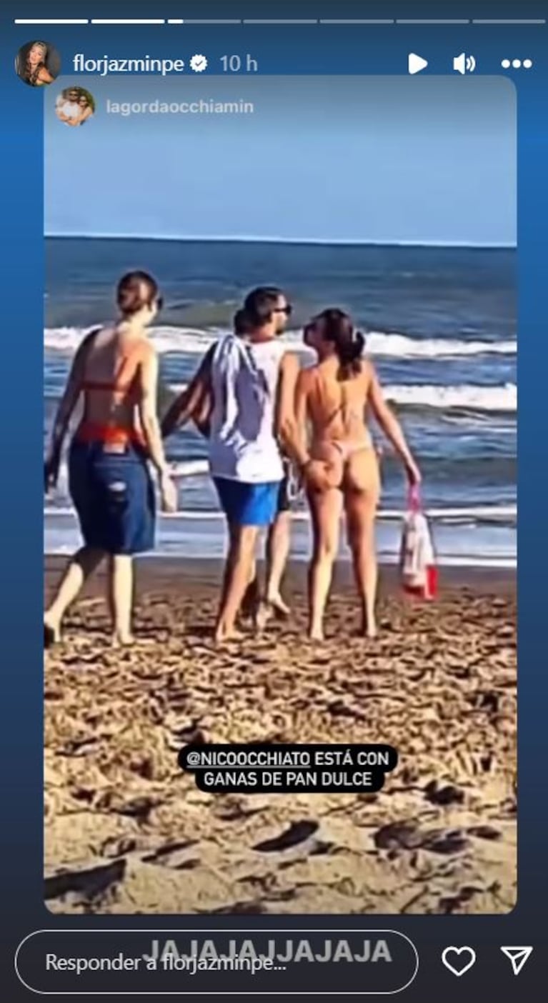 La tremenda mano indiscreta de Nico Occhiato a Flor Jazmín Peña en la playa: el video