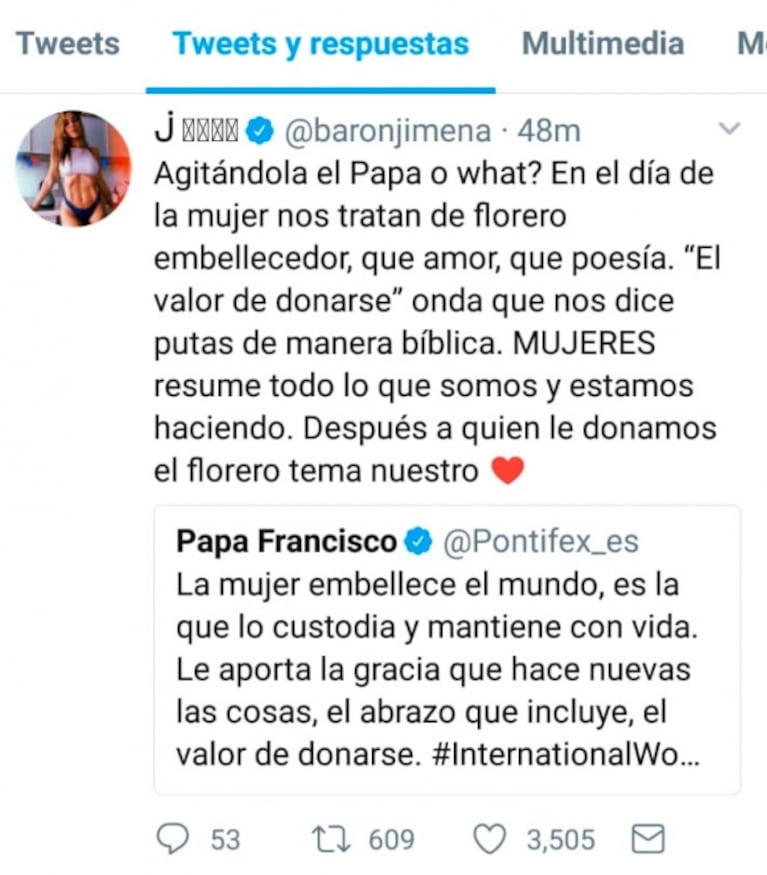 Lali, Dolores Fonzi, Jimena Barón y Griselda Siciliani, duras con el papa Francisco por su mensaje por el Día de la Mujer