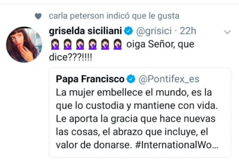 Lali, Dolores Fonzi, Jimena Barón y Griselda Siciliani, duras con el papa Francisco por su mensaje por el Día de la Mujer