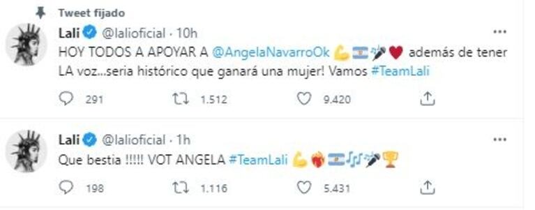 Lali Espósito, feliz al saber que Ángela Navarro puede ganar La Voz Argentina: "Final de mujeres"