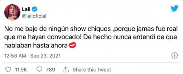 Lali Espósito negó contundente haberse bajado de un show por Tini Stoessel: "Jamás fue real que me hayan convocado"