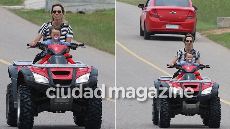 Lara Bernasconi, en cuatriciclo y sin casco con su bebé de 21 meses por las rutas de Punta del Este. (Foto: GM Press)