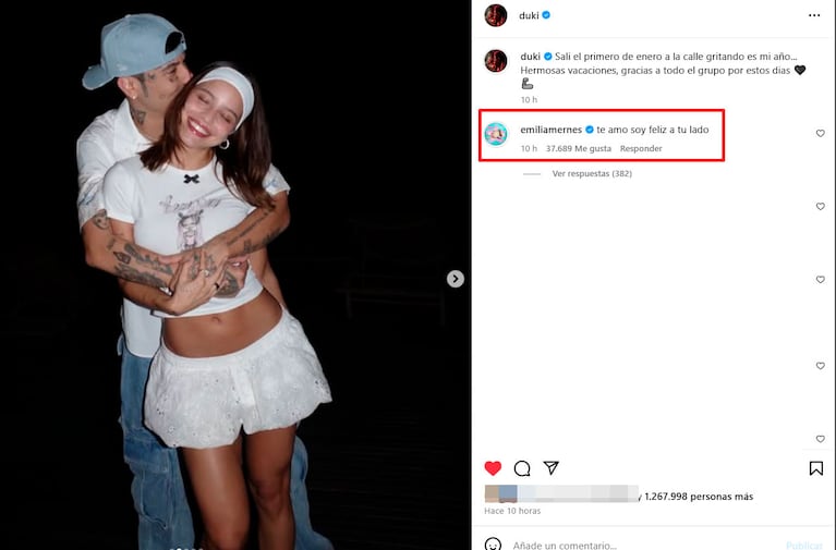 Las fotos de Emilia Mernes y Duki, enamorados en sus vacaciones en Brasil: “Soy feliz a tu lado”