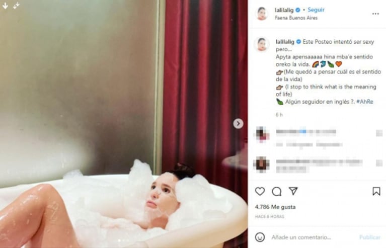 Las fotos de Lali González a puro glam en una bañera con espuma y una copa de champagne: "Este posteo intentó ser sexy"