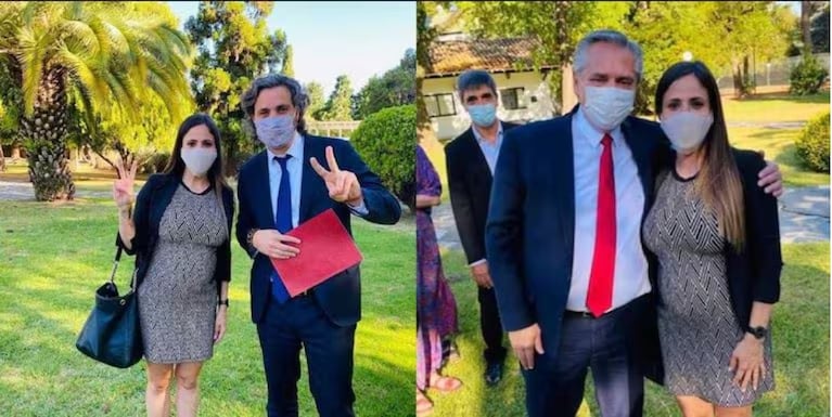 Las fotos de Romina Uhrig con Alberto Fernández y Santiago Cafiero en la Quinta de Olivos en pandemia (Foto: Instagram).