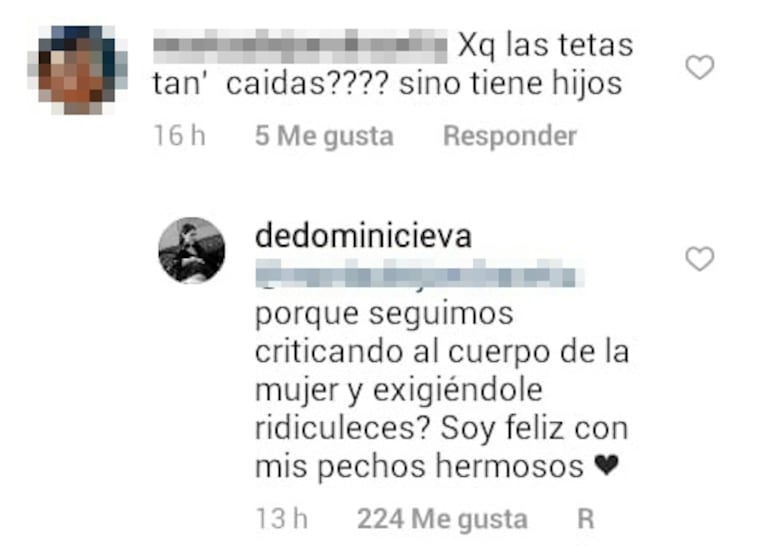 Las respuestas de Eva de Dominici, tras maliciosos comentarios sobre sus lolas: "¿Por qué le exigimos ridiculeces al cuerpo de la mujer?"