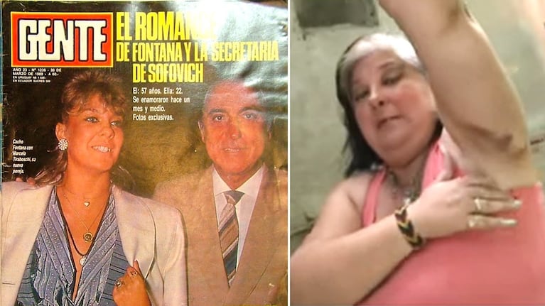 Las revistas reflejaron el comienzo del romance entre Marcela y Cacho. A la derecha, Tiraboschi cuando relató el accidente que tuvo en 2020.