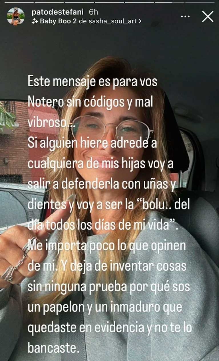 Las stories de Pato, la mamá de Julieta Poggio, contra Santiago Sposato (Foto: Instagram @patodestefani)