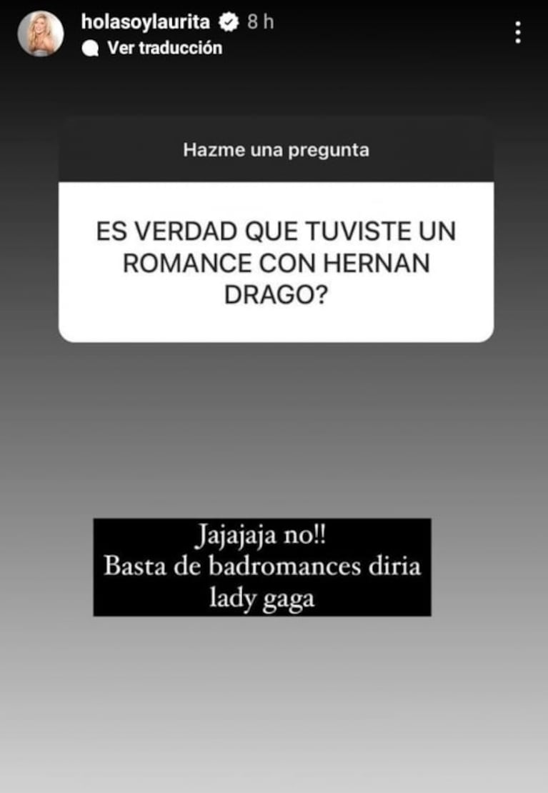 Laurita Fernández citó a Lady Gaga cuando le preguntaron por su romance con Hernán Drago