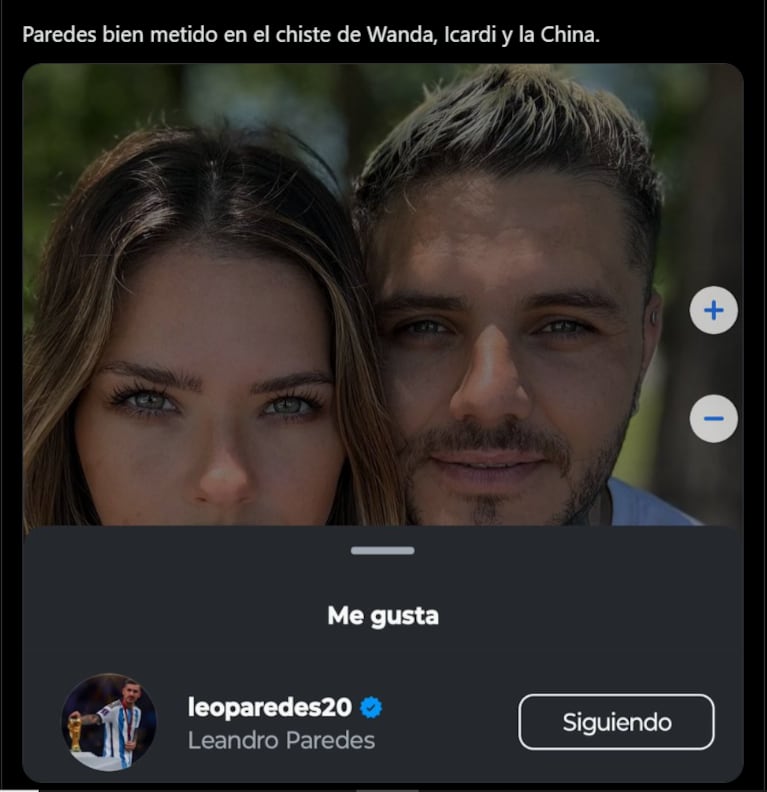 Leandro Paredes bancó el romance de la China Suárez y Mauro Icardi (Foto: captura de la cuenta de X de @Xeneize_gaby).