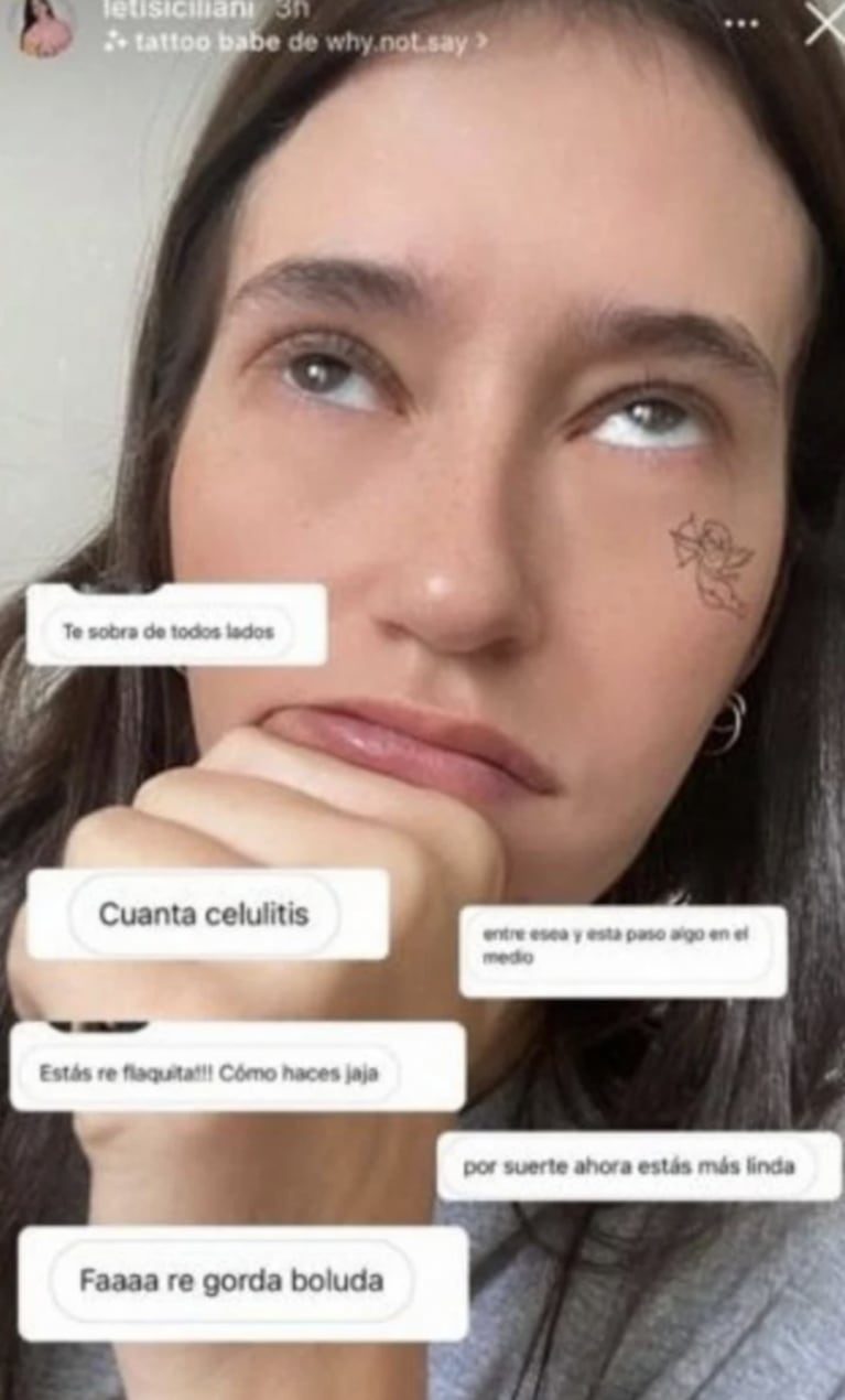 Leticia Siciliani mostró los repudiables mensajes que le envían los haters en las redes: "Por suerte, ahora estás más linda" 