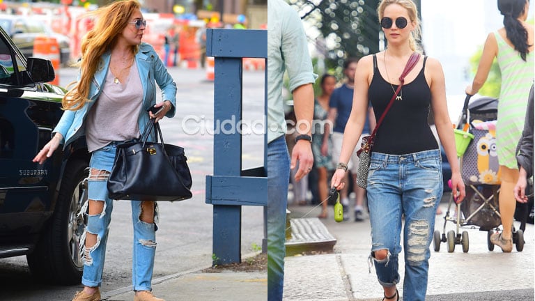 Lindsay Lohan y Jennifer Lawrence prefieren los jeans rotos (Fotos: Grosby Group).