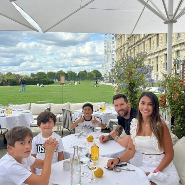 Lionel Messi, Antonela Roccuzzo y sus hijos sorprendieron con sus looks en un almuerzo parisino