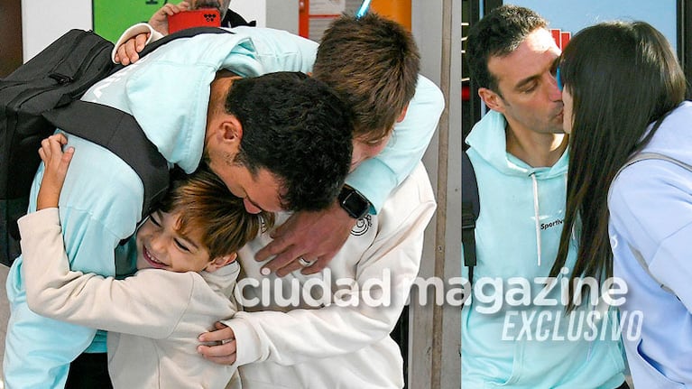 Lionel Scaloni regresó al hogar: el beso de su esposa y el abrazo de sus hijos