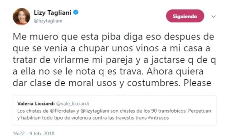 Lizy Tagliani, furiosa con Valeria Licciardi por catalogar sus chistes de transfóbicos: "Me muero que diga eso después de que tratara de virlarme mi pareja"