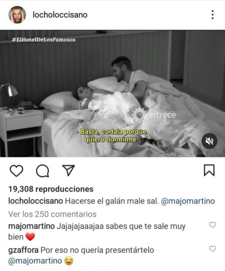 Locho Loccisano cruzó pícaros mensajes con Majo Martino tras su noche de mimos fallida: "Hacerme el galán, me sale mal"