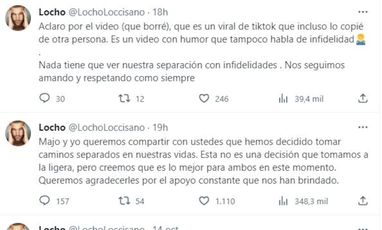 Locho Loccisano enfrentó la versión de infidelidades tras su sorpresiva separación de Majo Martino