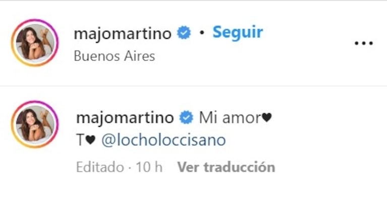 Locho Loccisano y Majo Martino postearon su primera foto romántica y se juraron amor eterno