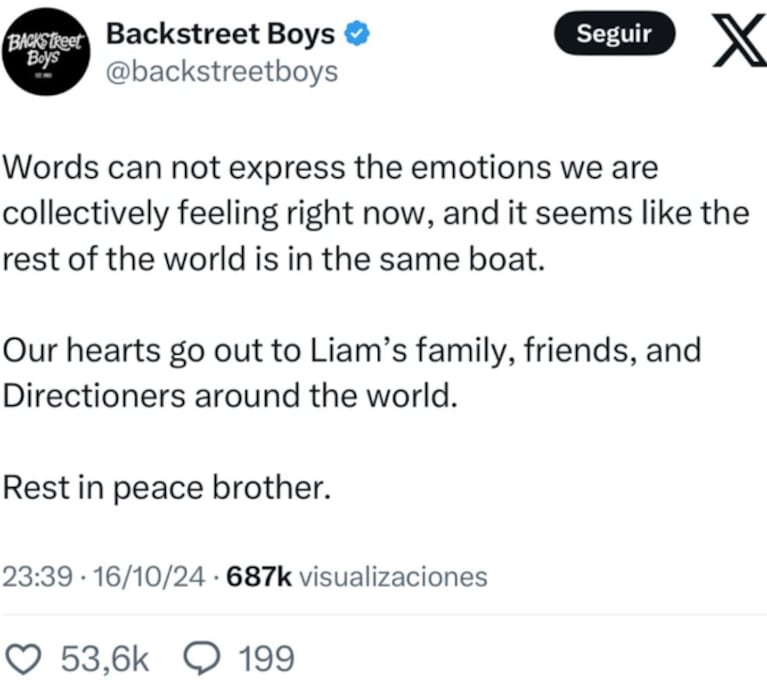 Los Backstreet Boys lamentaron la muerte de Liam.